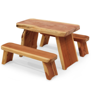 Wood Table with 2 Slab Leg Benches