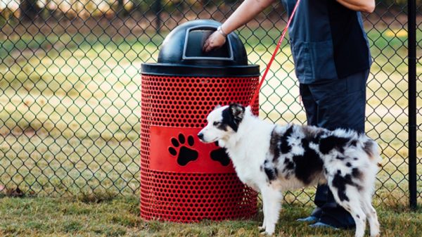 32 Gallon Perforated Trash Receptacle Paws Design TR32PERF-PWS - Image 2